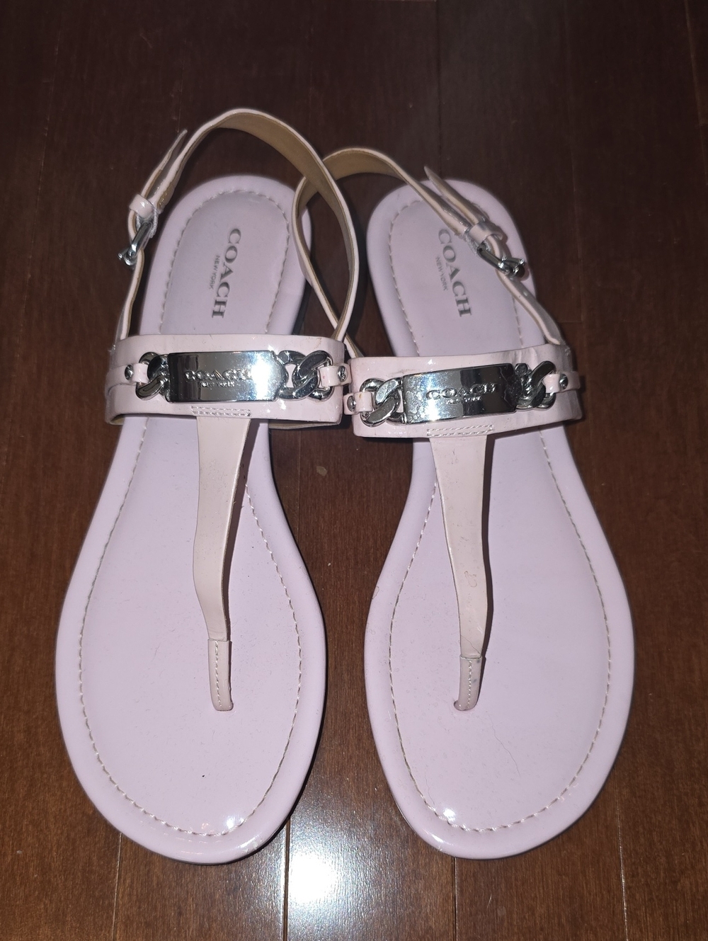 Coach Pale T-Strap Sandals with Silver Hardware - Picture 3 of 8